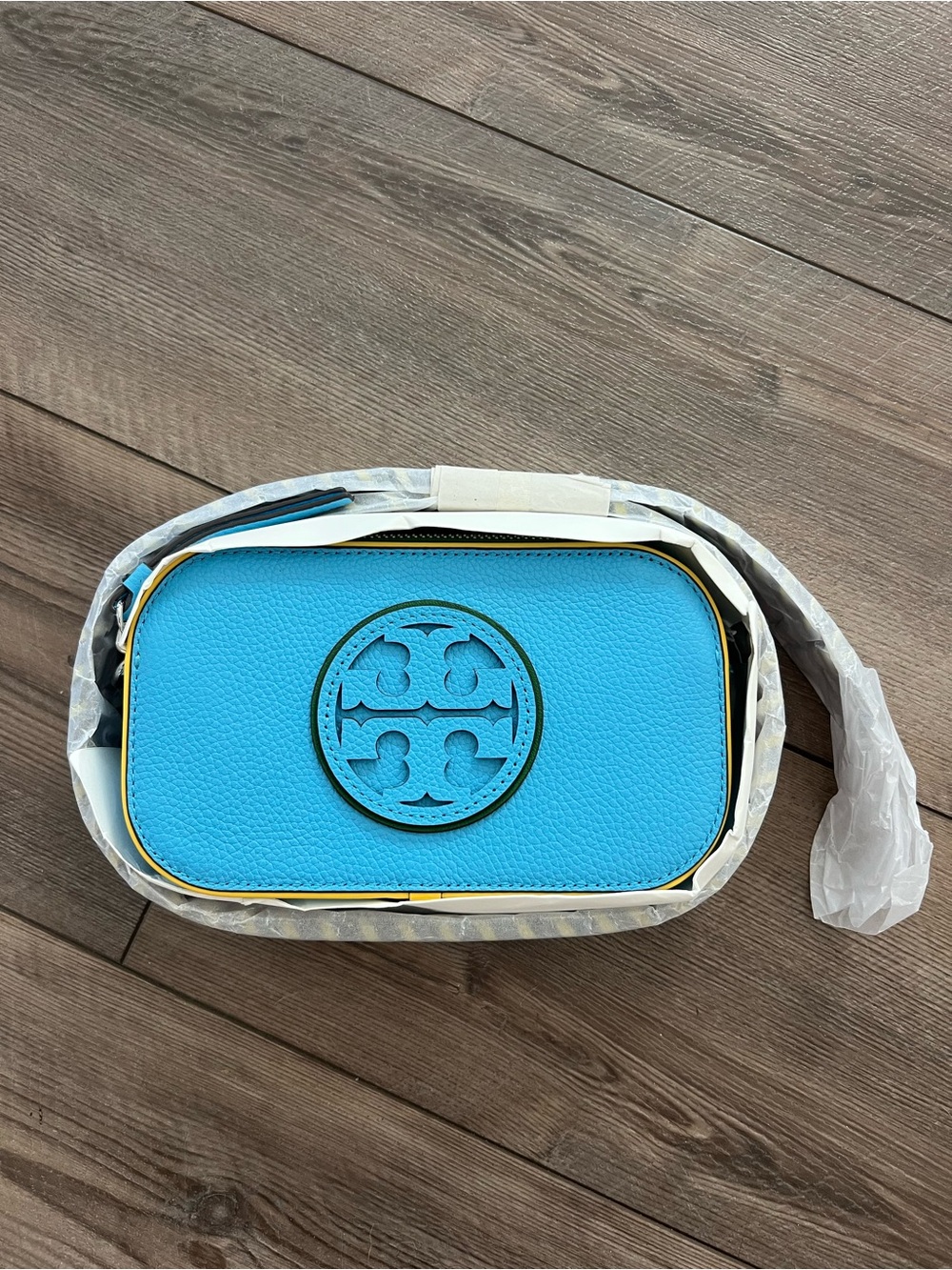 NWT Tory Burch Miller Mini Pop Edge Leather Crossbody Blue Azure